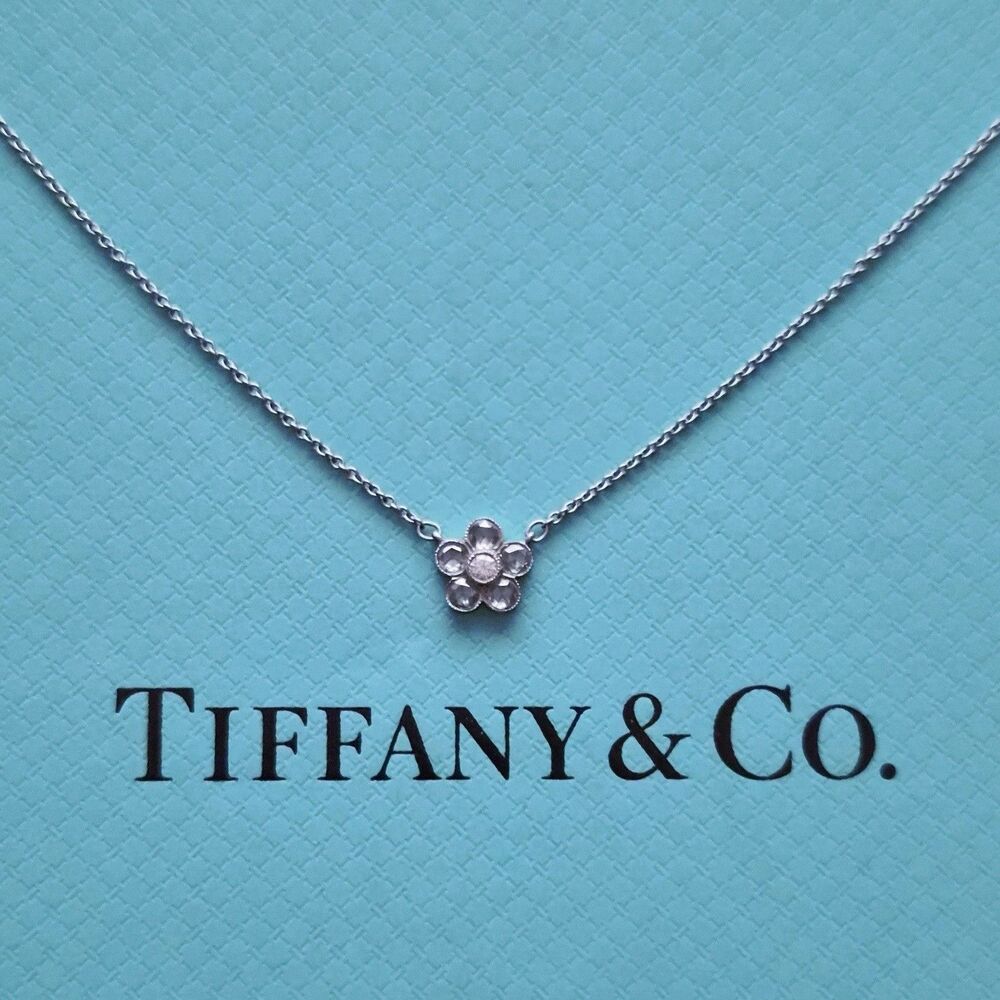 RARE Tiffany & Co. Enchant Mini Diamond Flower Garden Platinum Pendant Necklace
